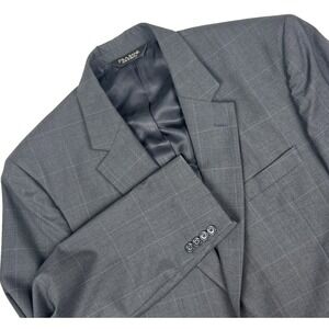 JoS A Bank‎ Men's 44L Sport Coat Blazer Charcoal Black Blue Windowpane 100% Wool